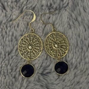 14k Gold plated filigree blue crystal drop earrings